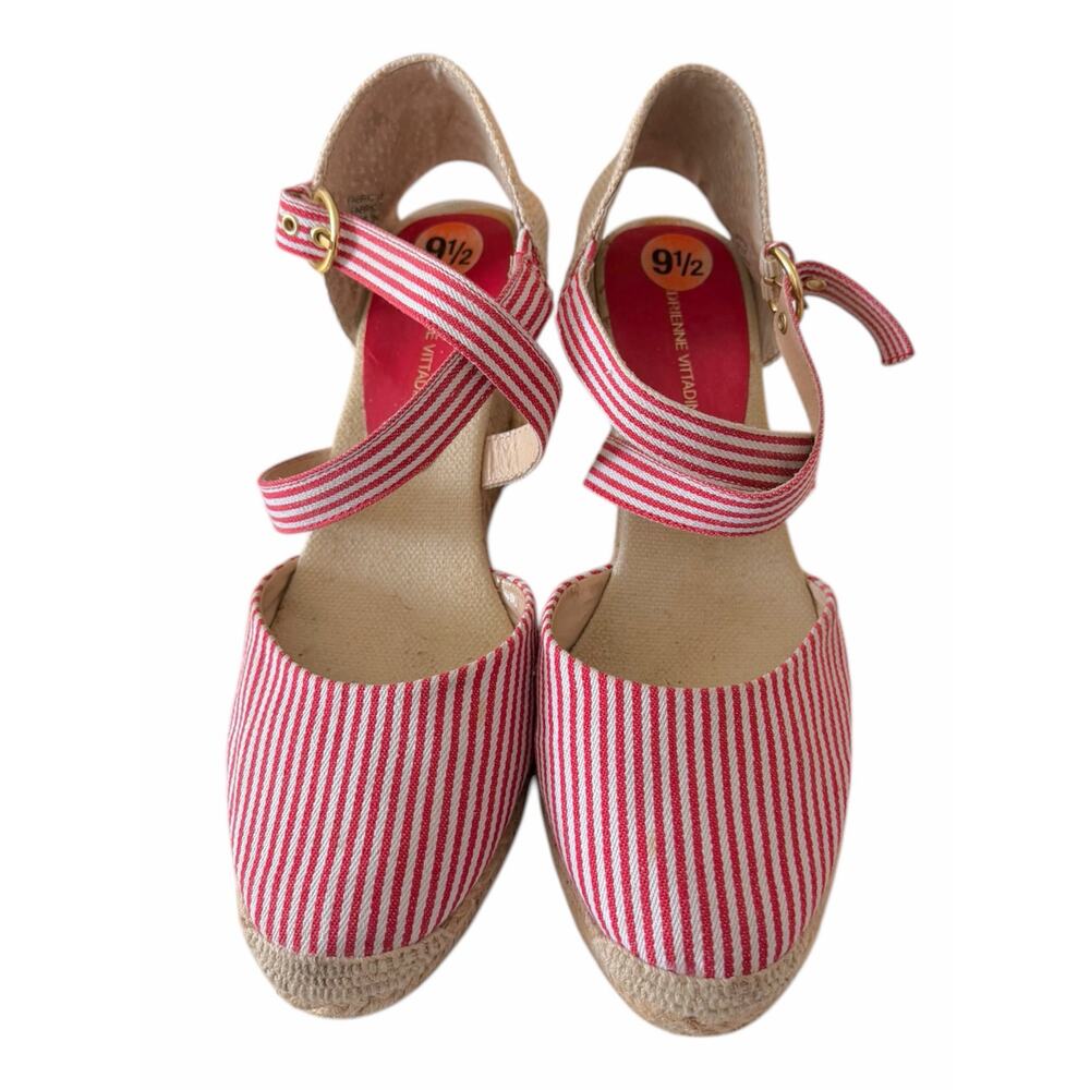 Adrienne Vittadini Brianna Red Striped Espadrille Wedge Sandal Women's 9.5